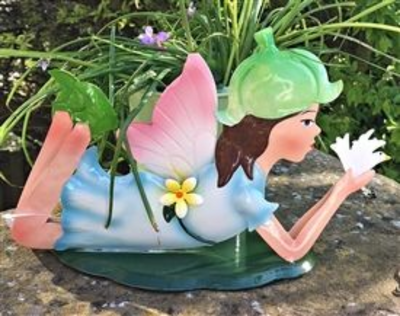 Blue Laying Fairy with Plant Pot - Florence