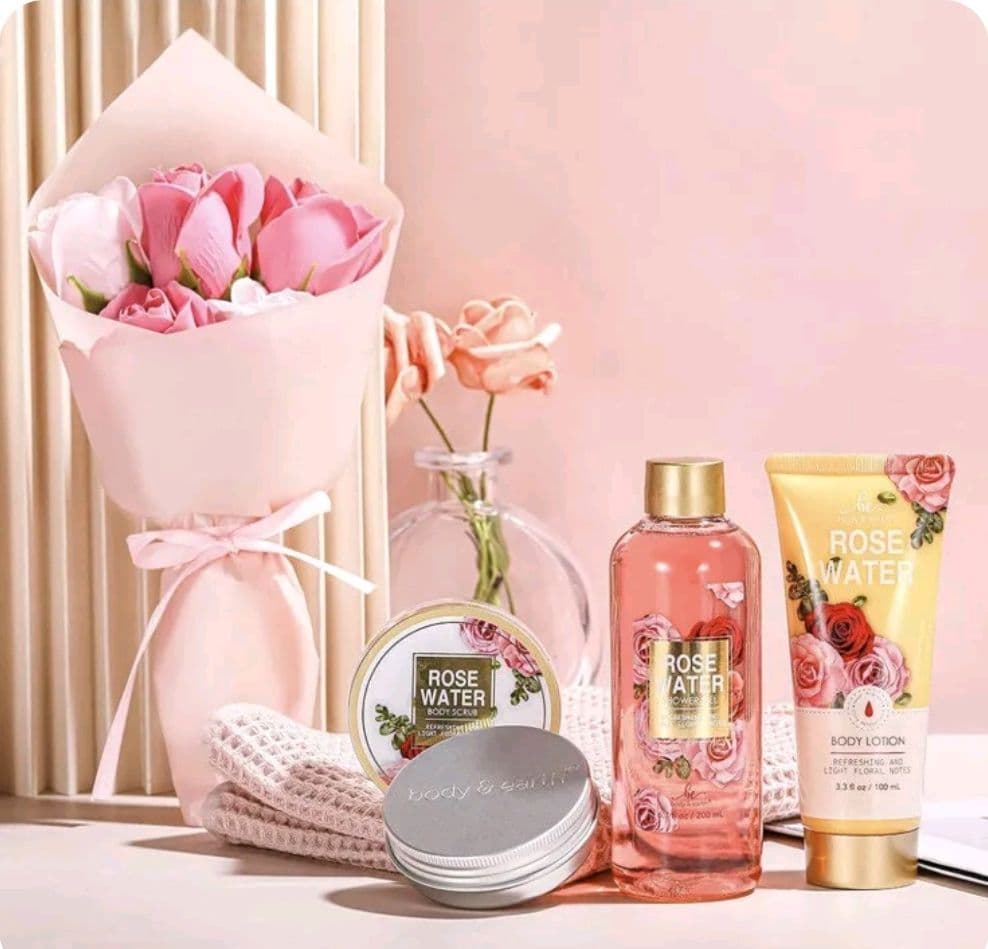 Body and Earth spa gift set with flowers