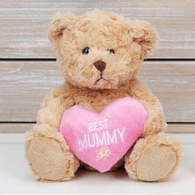 Brown Teddy Bear with Pink Heart - Best Mummy