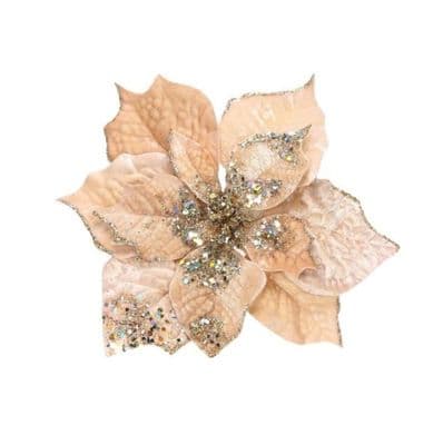 Champagne Velvet Poinsettia with Clip (Dia25cm) x8 pk
