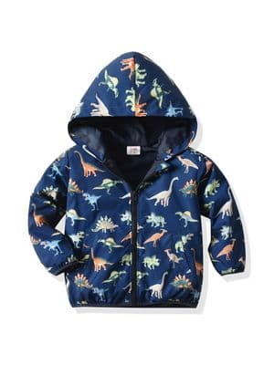 Dinosaur Print Zip-up Hooded Coat