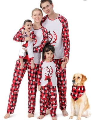 Elk Plaid Print Dog Christmas Pajamas Sets Family Matching Outfits