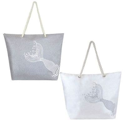 FALSE CANVAS BAG WITH METALLIC MERMAID TAIL