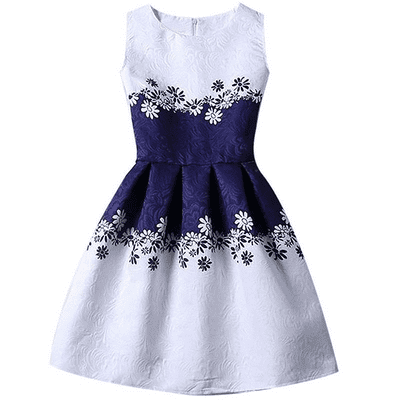 Fashion Girls Summer Dress White and Blue Floral