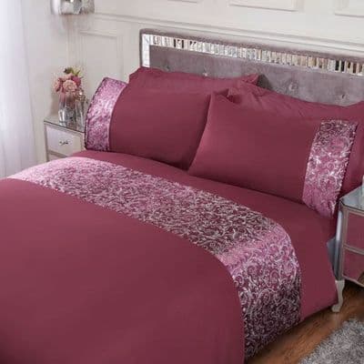 FOIL PRINTED VELVET CUFF DUVET SET PLUM