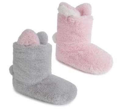 Girls Bunny Ears Slippers pink and grey