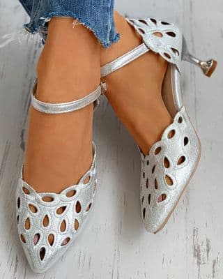 Hollow Out Pointed Toe Pyramid Heel