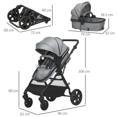 HOMCOM 2 in 1 Pushchair Stroller w/ Reversible Seat Single Hand Foldable Grey
