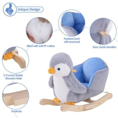 HOMCOM Animal Baby Rocking Horse Penguin Plush w/ Musical Button