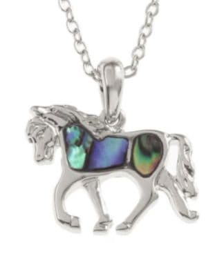 Horse Equestrian Paua Shell Silver Pendant Necklace 18