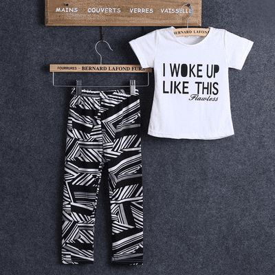 Hot Baby Girls Stripe I Woke Up Like This Toddler shirt and Pants Outfits Set