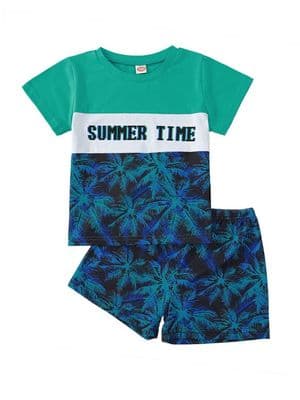 Kid Boy Two Pieces Set Summer Time Colour Blocking T-Shirt With Shorts