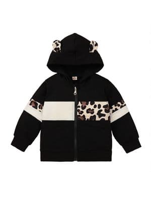Kid Colorblock Leopard Black Hooded Jacket