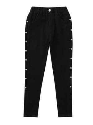 Kid Girl Black Rivets Decor Skinny Pants