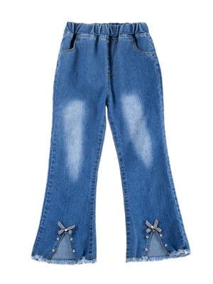 Kid Girl Bow Slit Hem Flared jeans