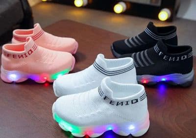 Kids Sneakers Children Baby Girls Boys Letter Mesh Led Luminous Socks Sport Run Sneakers Shoes