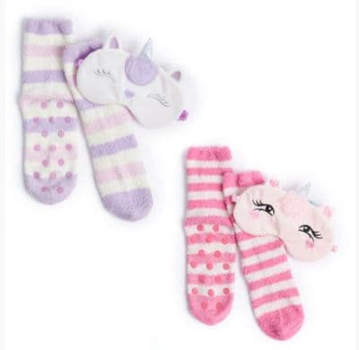 LADIES COSY UNICORN SOCKS AND EYE MASK SET
