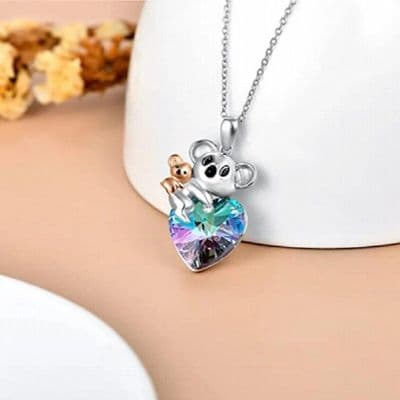 Ladies Mothers Mother Pendant Artificial Crystal Necklace Koala Bear Necklace Heart Shape Jewellery