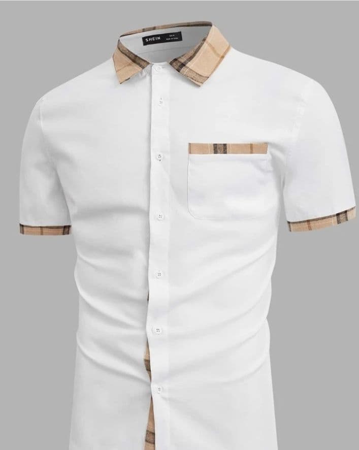 Manfinity Homme Men Cotton Plaid Print Contrast Collar Shirt - Baby Blue, Small