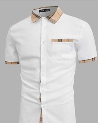 Manfinity Homme Men Cotton Plaid Print Contrast Collar Shirt