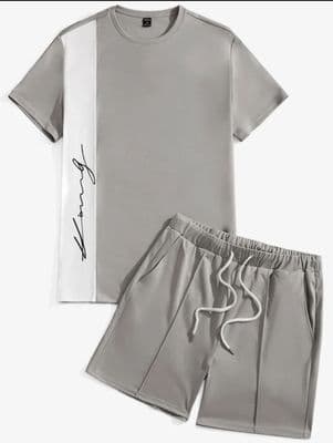 Manfinity Homme Men Letter Graphic Colourblock Tee & Drawstring Waist Shorts