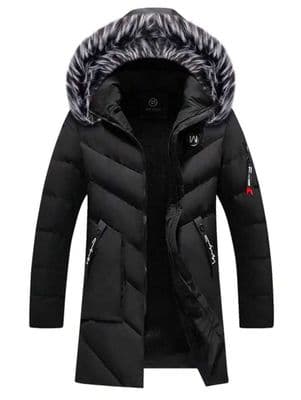 Men Letter Graphic Zip Up Fuzzy Trim Hooded Puffer Coat