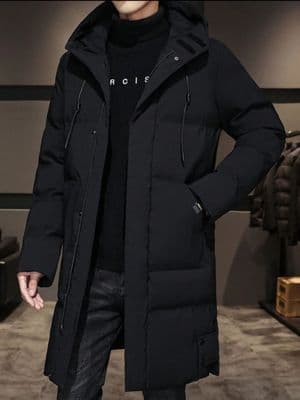 Men Slant Pocket Drawstring Hooded Puffer Coat