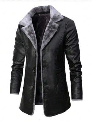 Men Solid Lapel Neck Thermal Lined Coat