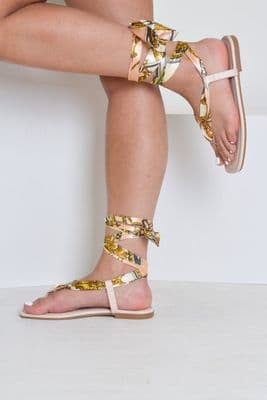 Mocha Scarf Wrap Around Espadrille Sandals