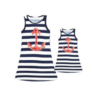 Mom And Me Anchor Print Stripe Tank Dress