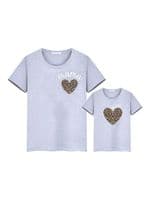 Mother And Kid Leopard Love Heart Top