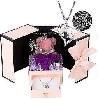 ose Bear Gifts Box With I Love You Necklace -