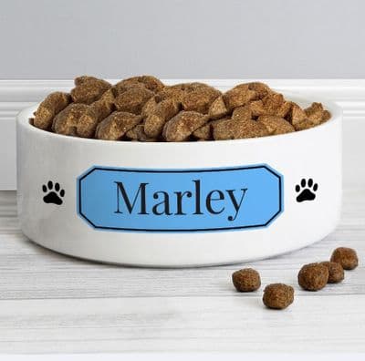 Personalised Blue Plaque 15 Medium Pet Bowl