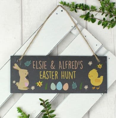 Personalised Easter Bunny & Chick Slate Door Plaque