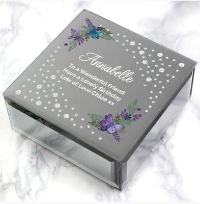 Personalised Floral Butterfly Diamante Glass Trinket Box