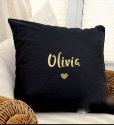 Personalised Gold Name Black Cushion Cover