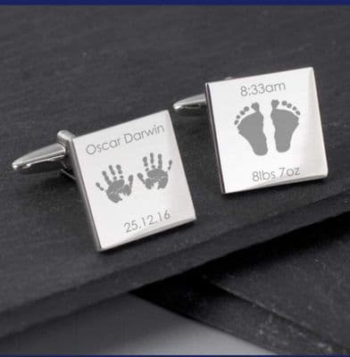 Personalised Hands and Feet New Baby Square Cufflinks