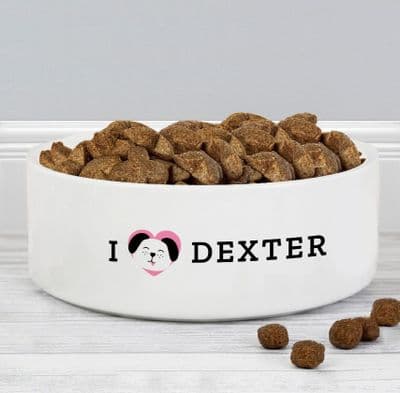 Personalised I Love my Dog - Cute Design 14cm Medium Ceramic White Pet Bowl