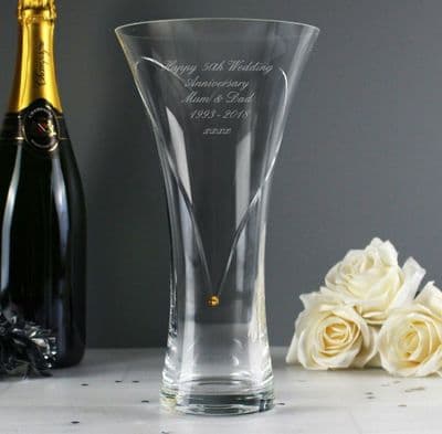 Personalised Large Hand Cut Gold Diamante Heart Vase with Swarovski Elements