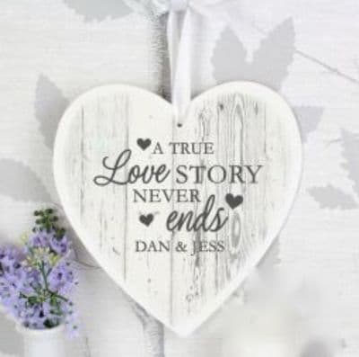 Personalised Love Story 22cm Large Wooden Heart Decoration