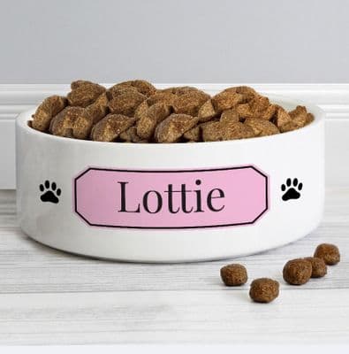 Personalised Pink Plaque 14cm Medium Pet Bowl