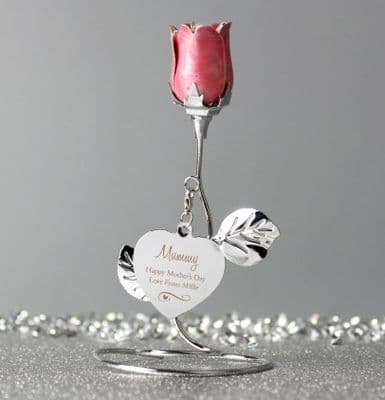 Personalised Swirls & Heart Pink Rose Bud Ornament