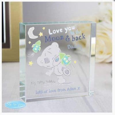 Personalised Tiny Tatty Teddy To the Moon & Back Large Crystal Token