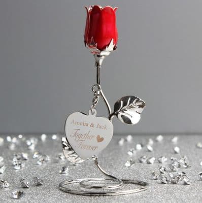 Personalised Together Forever Red Rose Bud Ornament