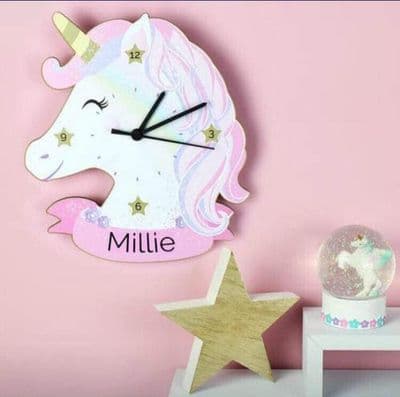 Personalised Unicorn Shape Wooden Clock