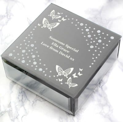 Personalised White Butterfly Diamante Glass Trinket Box