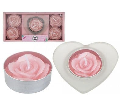 Pink Rose Candles & Holder Set