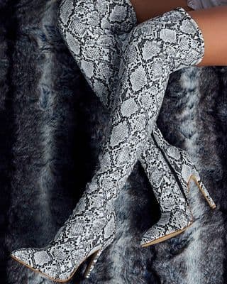 Point Toe Snakeskin Stiletto Thigh High Boots