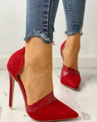 Pointed Toe Suede & PU Heels