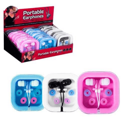PORTABLE STEREO EARPHONES WITH CASE